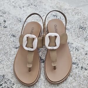 OluKai Tan Sandals with Cream Buckles